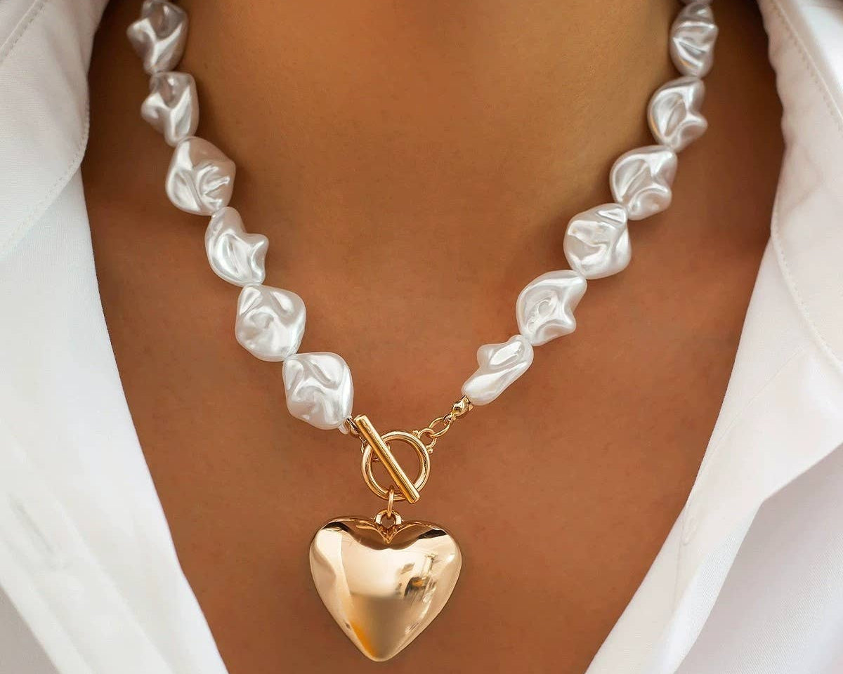 Pearl Heart Charm Necklace